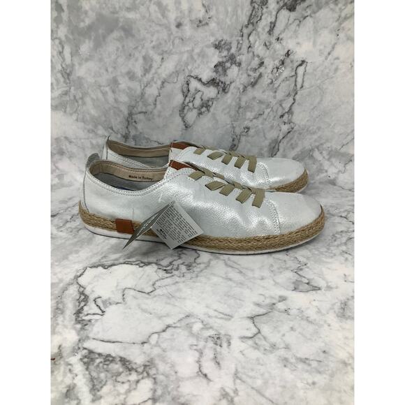 Spring Step Size 39 Silver Metallic Eloya Leather Sneaker Espadrille Trim D3-3 - Picture 3 of 12